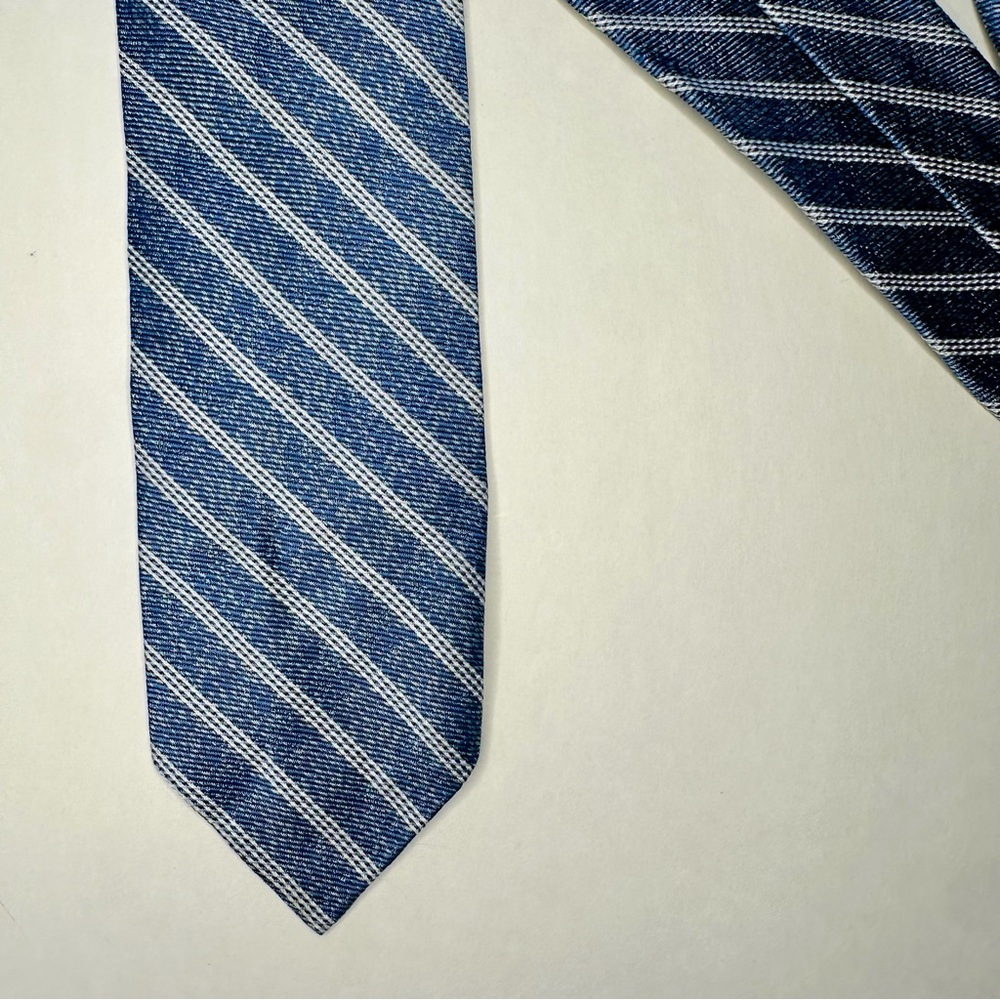 Red Fleece BROOKS BROTHERS Untipped Denim Blue White Striped Slim Silk Tie 2.25” - Picture 7 of 7